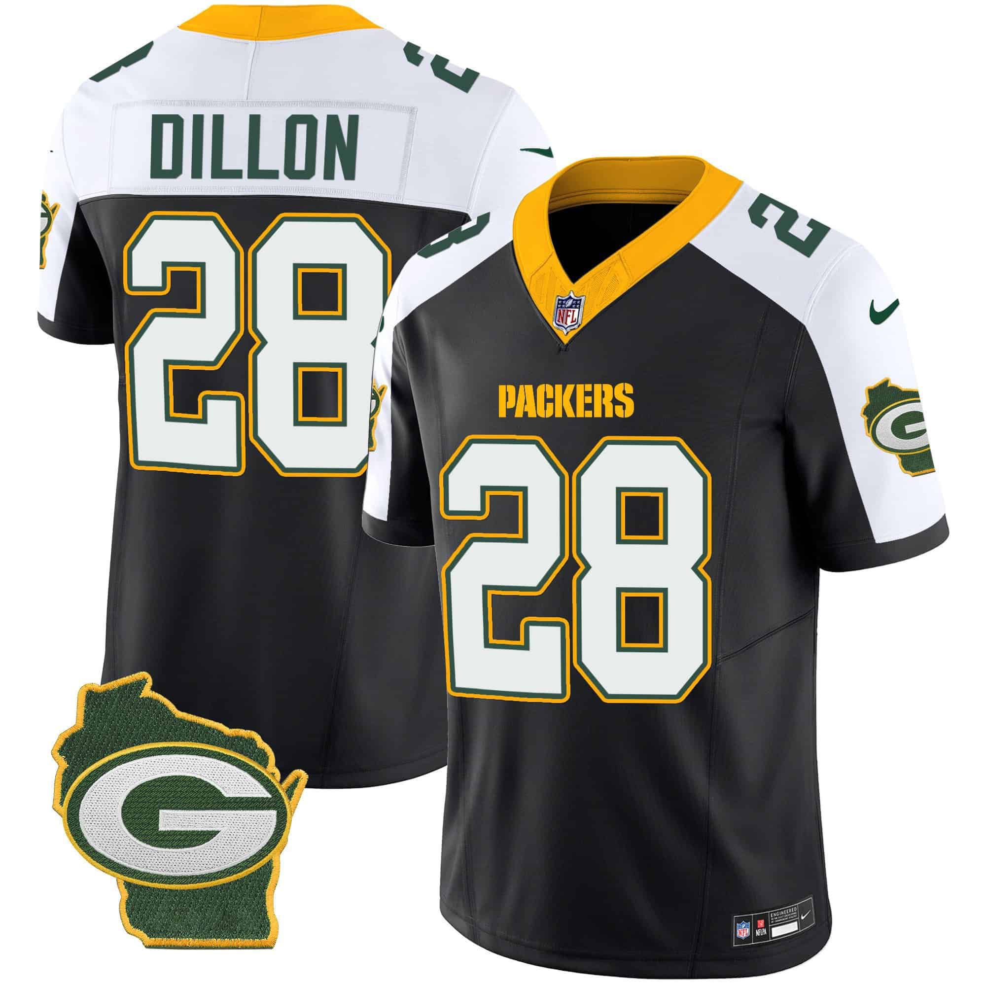 Men Green Bay Packers #28 Dillon Black 2024 Nike Home Patch Vapor NFL Jersey